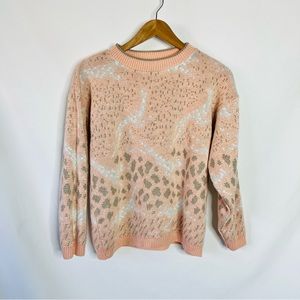 Vintage 80s Cat / Cheetah Print Pastel Pink Sweater by Arielle